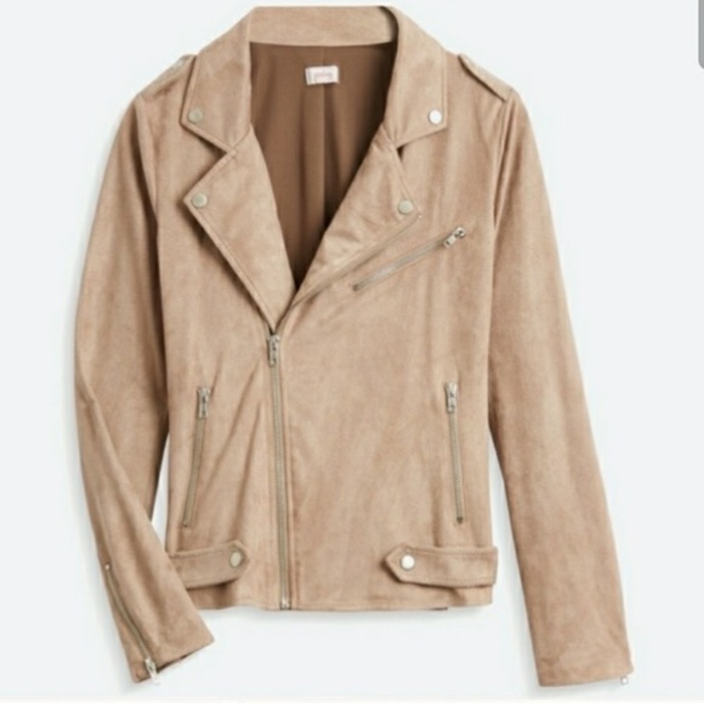 Tan Faux Suede Motorcycle Jacket